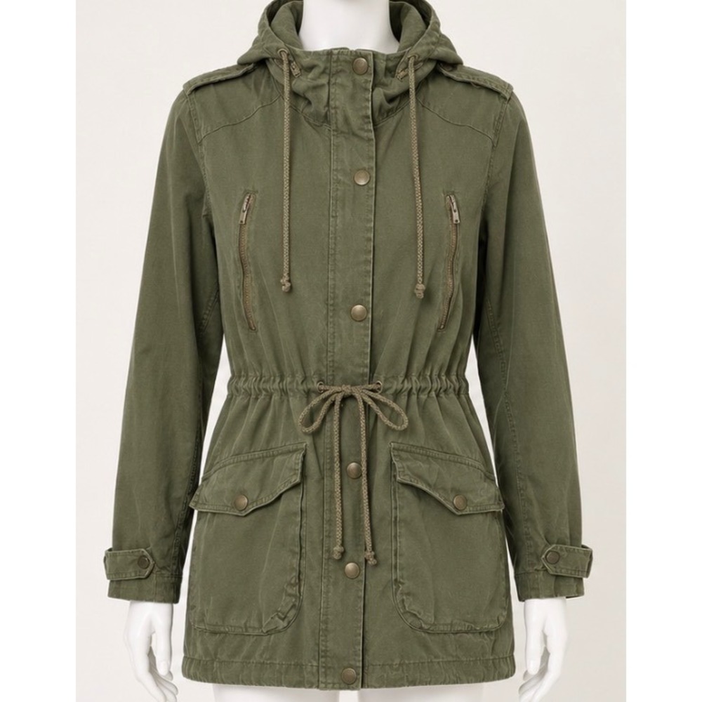 De'rotchild Women Olive Green Cotton Utility Anorak Hooded Jacket Size M